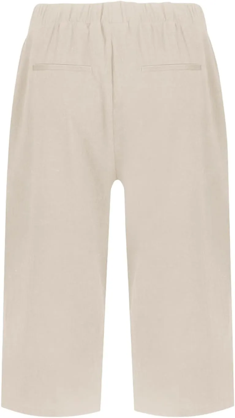 Pedal Pushers for Women Lightweight Linen Capri Pants Casual Elastic Waist Bermuda Shorts Summer Beach Pant