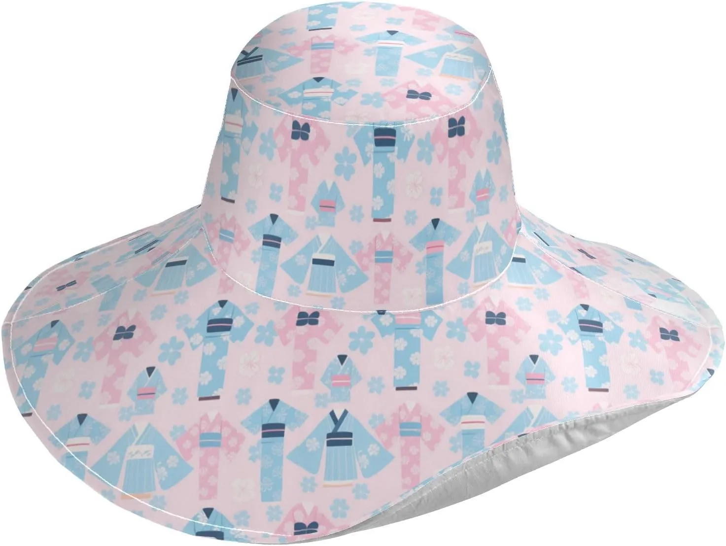 Pink Blue Japanese Cherry Blossom Kimono Foldable Foldable Sunhat Women Travel for Beach Vacation Decorative Summer Hats for Ladies Summer Fashionable Sombrero para sol