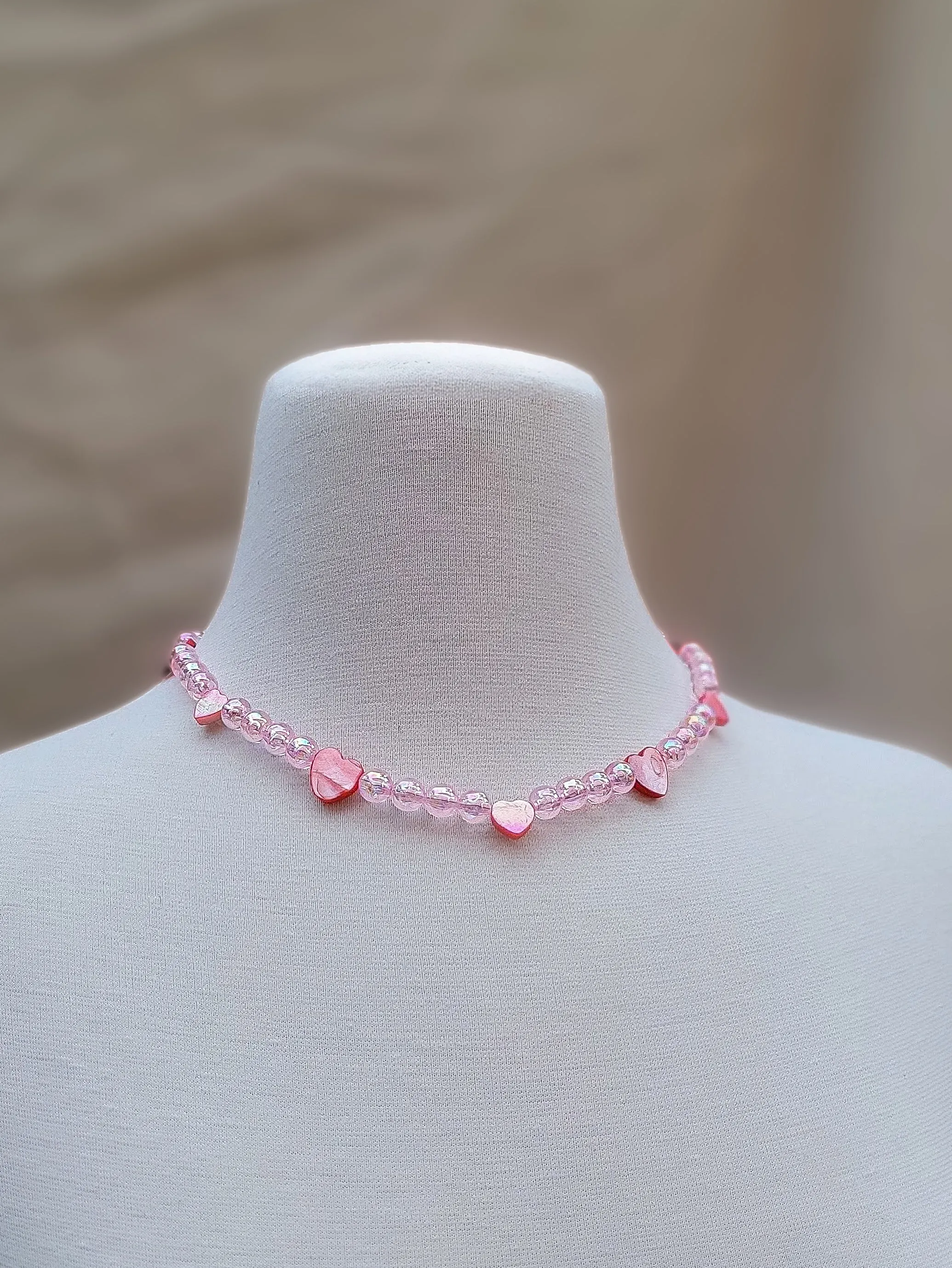 Pink Nacre Hearts – Y2K Love Choker Handmade in Puerto Rico