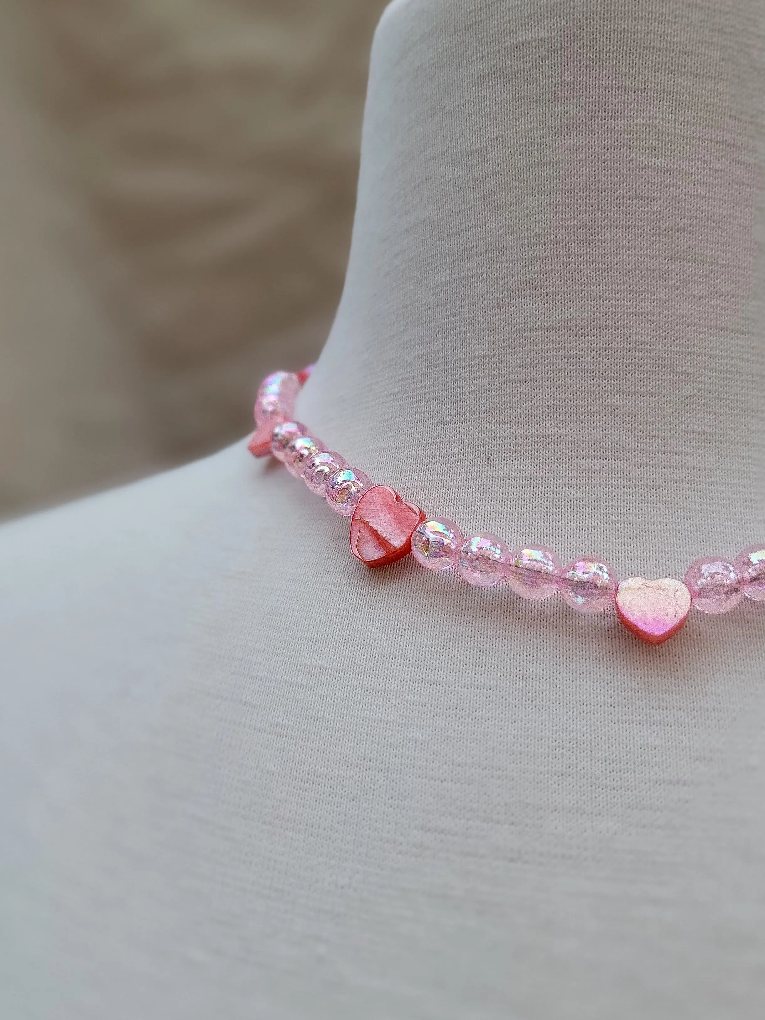 Pink Nacre Hearts – Y2K Love Choker Handmade in Puerto Rico