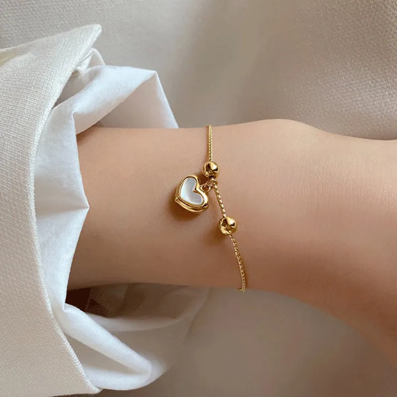 Pulseira Coração Cordão em Aço Dourada