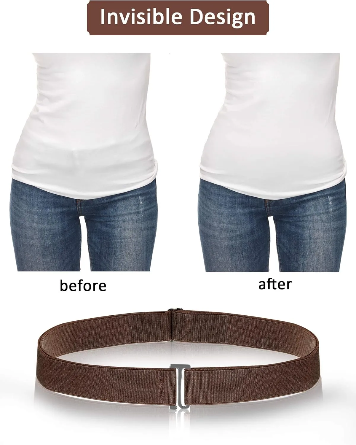 SATINIOR 2/3/4 Pack Women Elastic Stretch Belt Invisible Belts with Flat Buckle for Jeans Pants Dresses