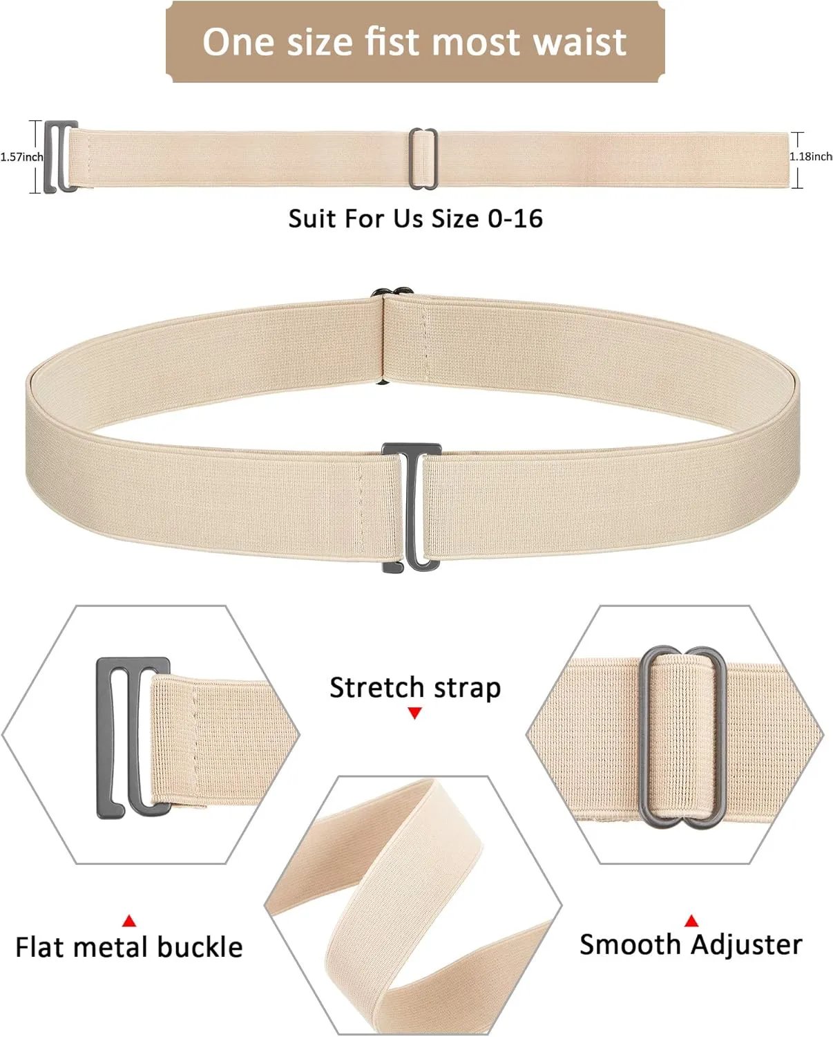SATINIOR 2/3/4 Pack Women Elastic Stretch Belt Invisible Belts with Flat Buckle for Jeans Pants Dresses