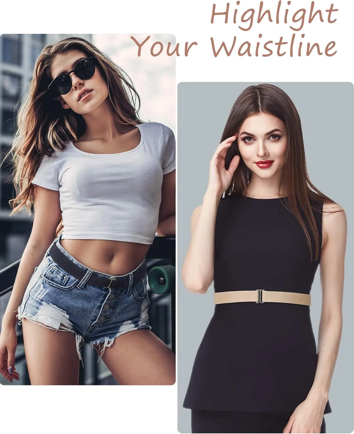 SATINIOR 2/3/4 Pack Women Elastic Stretch Belt Invisible Belts with Flat Buckle for Jeans Pants Dresses