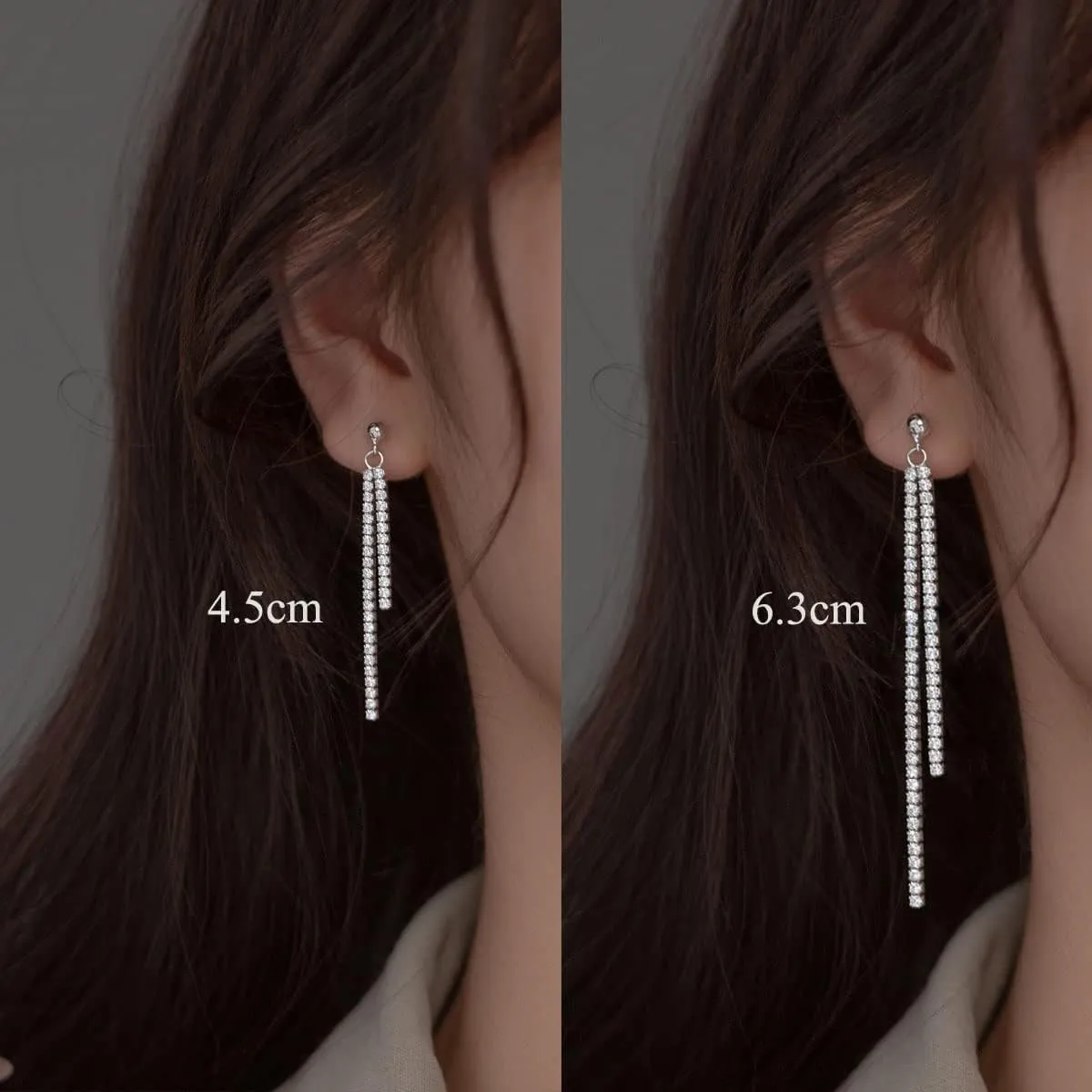 SLUYNZ Sterling Silver Crystal Rhinestone Linear Drop Earrings for Women Teens CZ Long Dangle Earrings Tassel Chain Studs