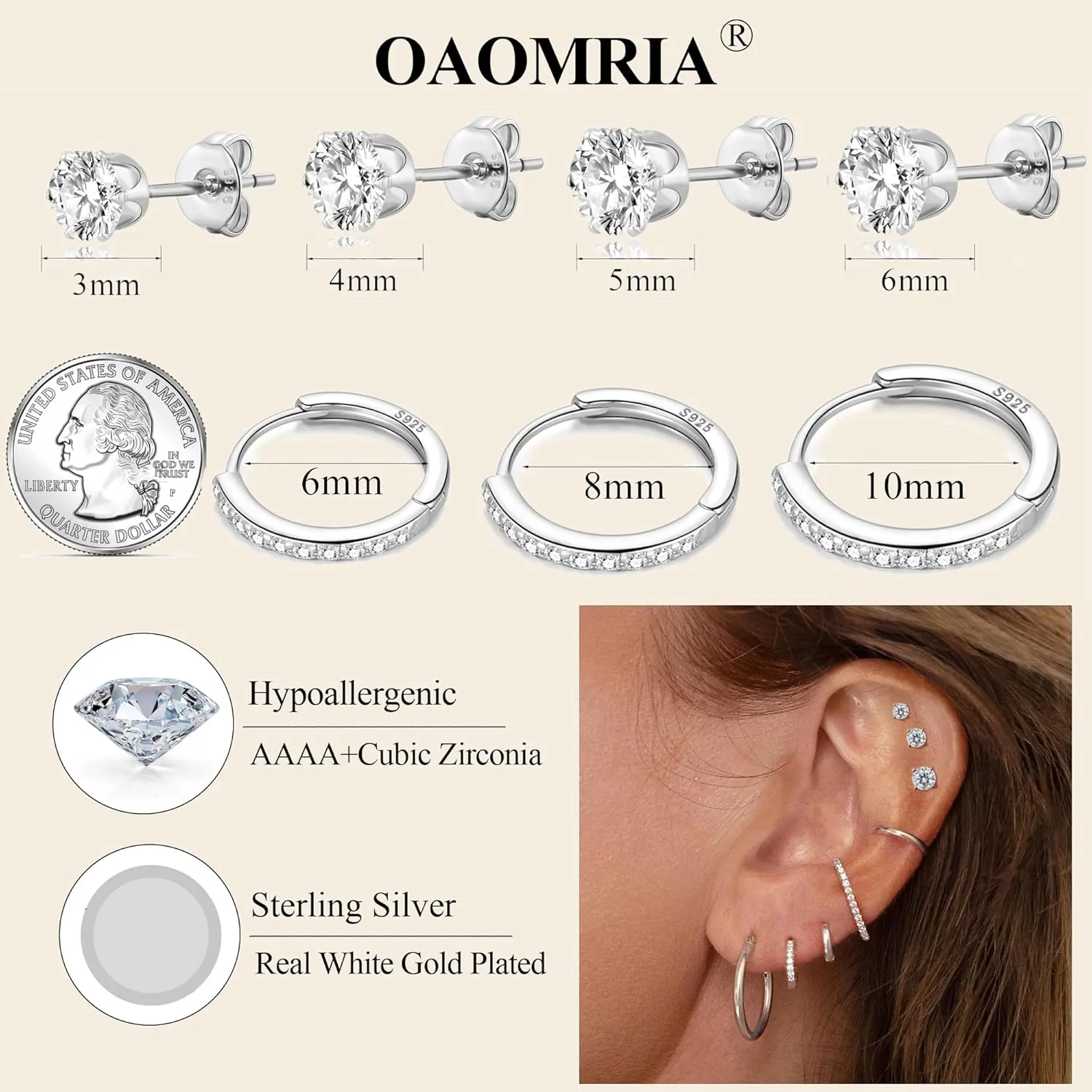 Sterling Silver Hoop Earrings - Big Chunky, Lightweight, Hollow Tube Design - No-Tarnish, 30/40/50/60/70mm