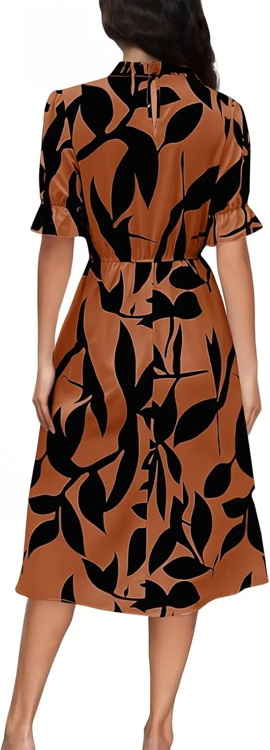 Summer Dresses for Women 2025 Vacation Crewneck Short Sleeve Floral Midi Dress Casual Flowy Summer Beach Dress