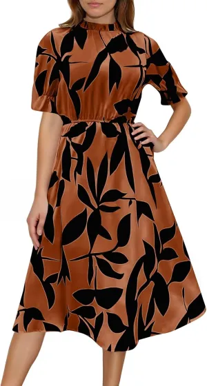 Summer Dresses for Women 2025 Vacation Crewneck Short Sleeve Floral Midi Dress Casual Flowy Summer Beach Dress