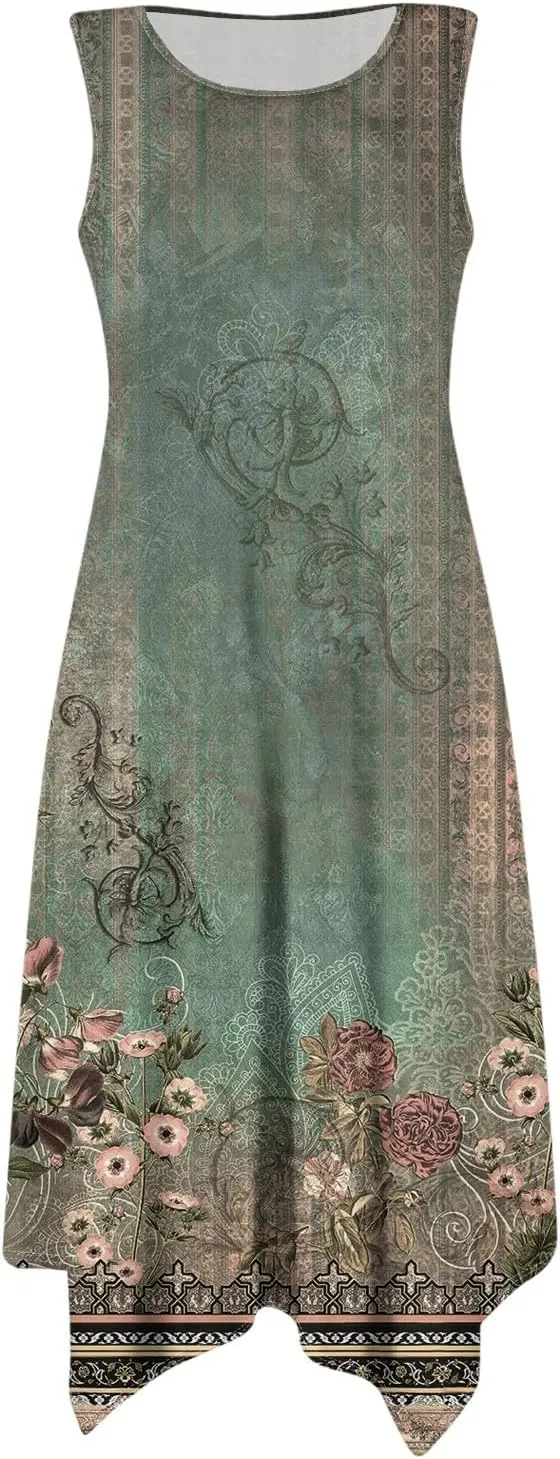 Summer Midi Dresses for Women 2025 Casual Vacation Handkerchief Tank Dress with Pockets Sundress Beach Cover ups