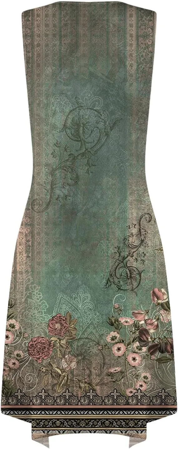 Summer Midi Dresses for Women 2025 Casual Vacation Handkerchief Tank Dress with Pockets Sundress Beach Cover ups