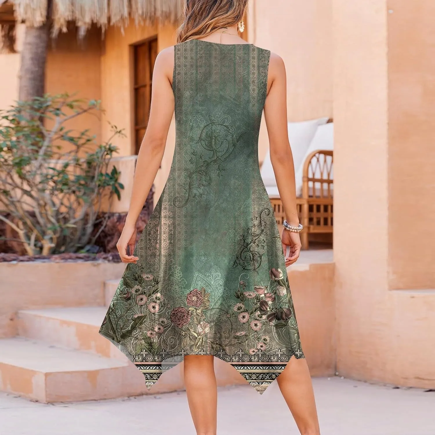Summer Midi Dresses for Women 2025 Casual Vacation Handkerchief Tank Dress with Pockets Sundress Beach Cover ups