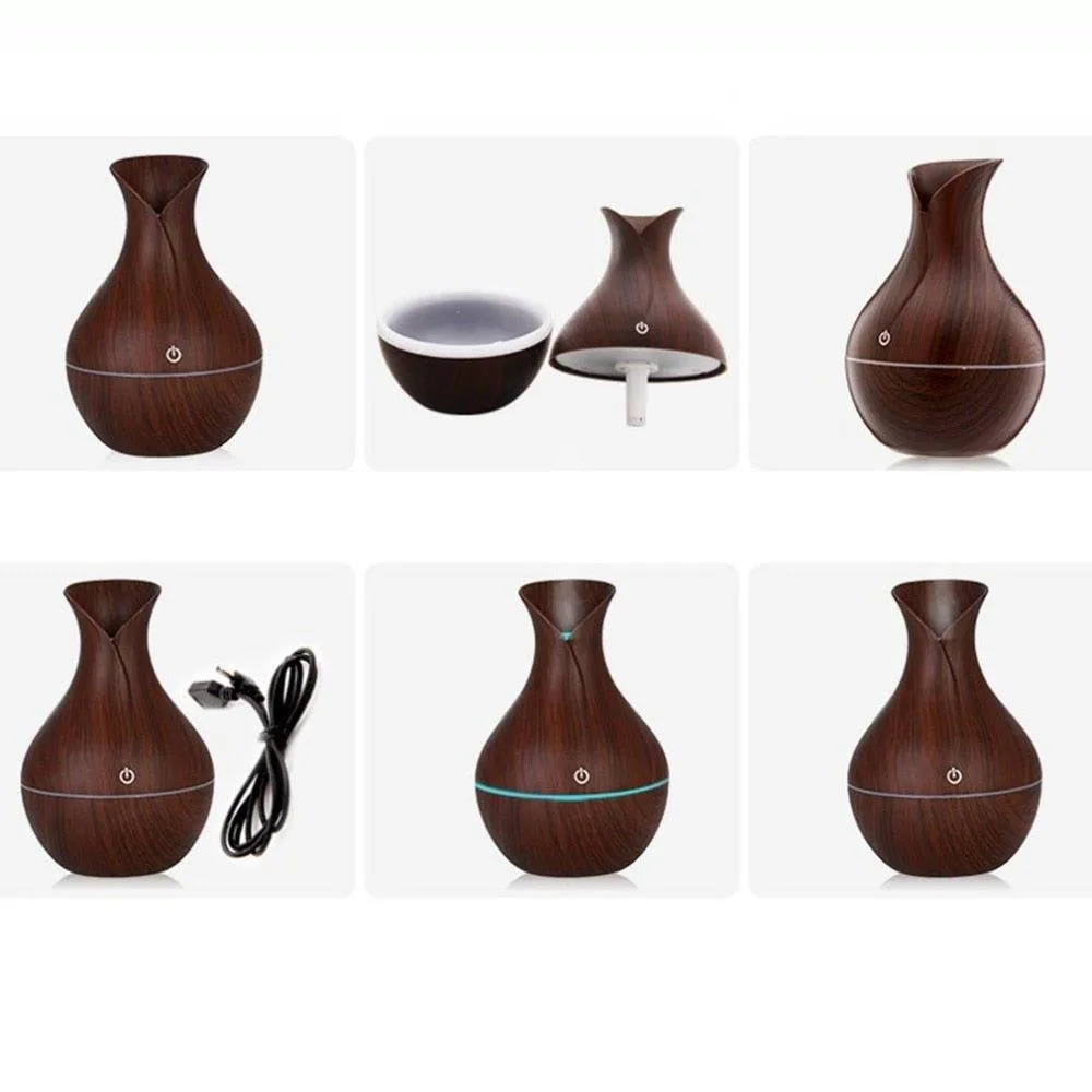 Umidificador De Ar Aromaterapia 130ml Difusor Ultrassônico Portátil Estilo Madeira Led