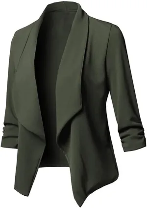 Womens Blazers 3/4 Sleeve Open Front Blazer Business Casual Deconstructed Jackets for Womens Clothes with Plus Size