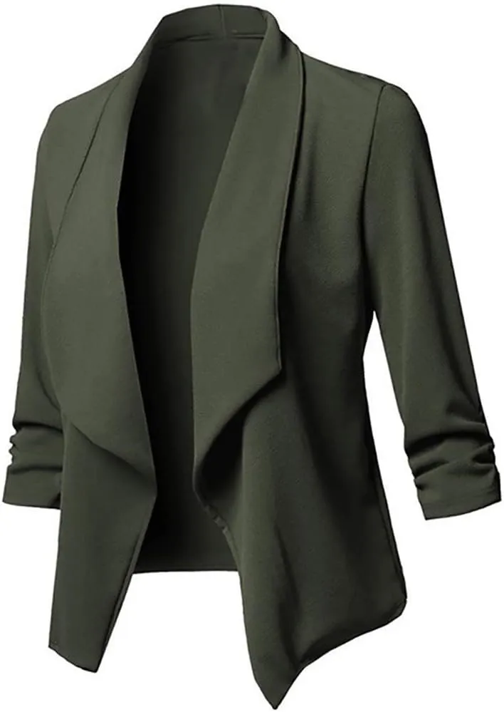 Womens Blazers 3/4 Sleeve Open Front Blazer Business Casual Deconstructed Jackets for Womens Clothes with Plus Size