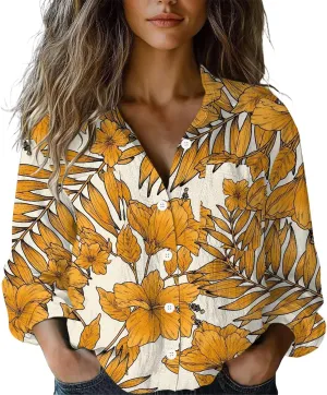 Womens Casual Button Down Short Sleeve Shirts Casual Tops Long Sleeve Blouse Long Sleeve Cotton Gauze Tops