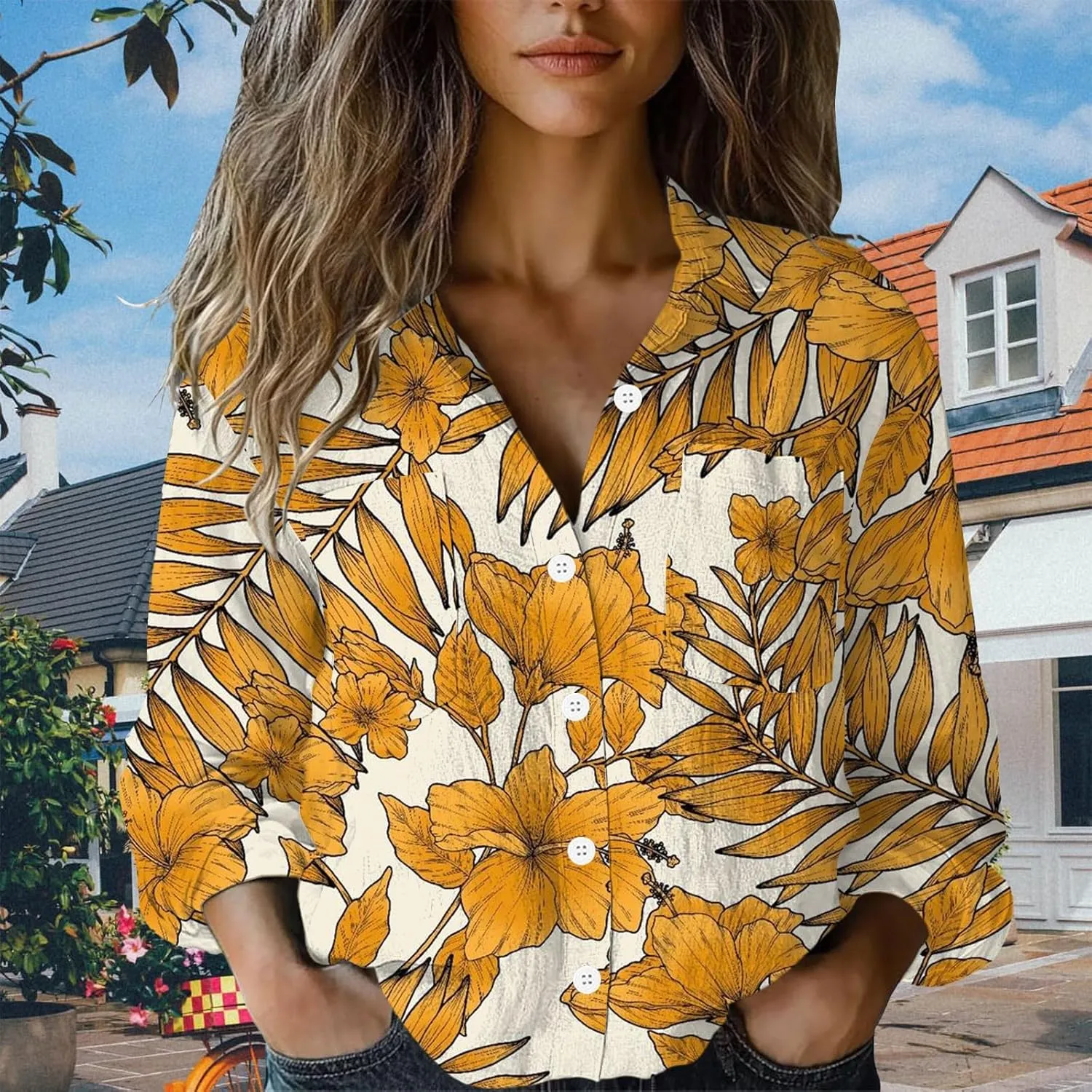 Womens Casual Button Down Short Sleeve Shirts Casual Tops Long Sleeve Blouse Long Sleeve Cotton Gauze Tops