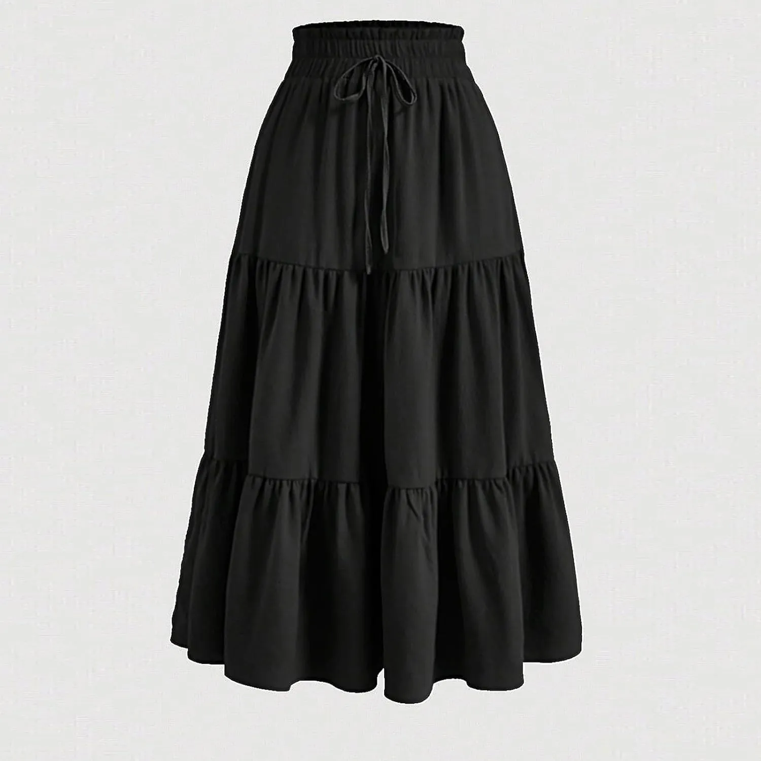Womens Elastic High Waist Midi Skirt Flowy Ruffle Tie Front A Line Skirts Casual Summer Trendy Floral Tiered Skirt