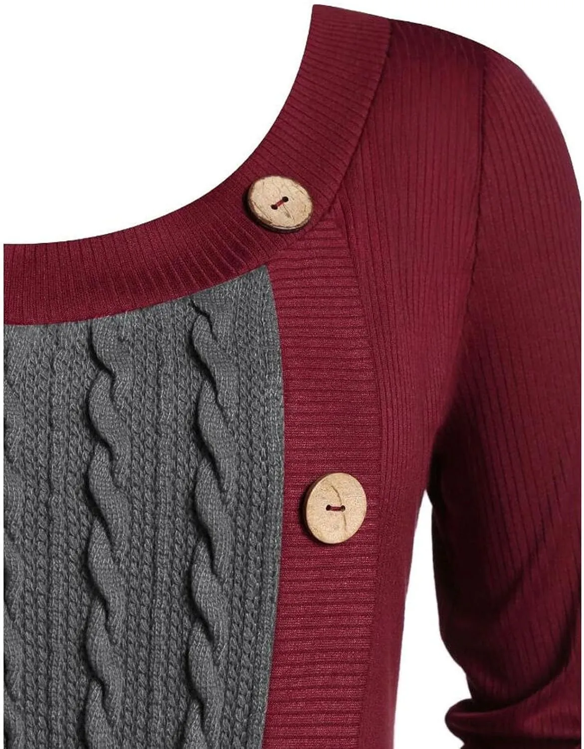 Women's Fall Winter Casual Trendy Dress Long Sleeve Crew Neck Solid Button Fleece Cable Knit Sweater Dresses, L-5XL