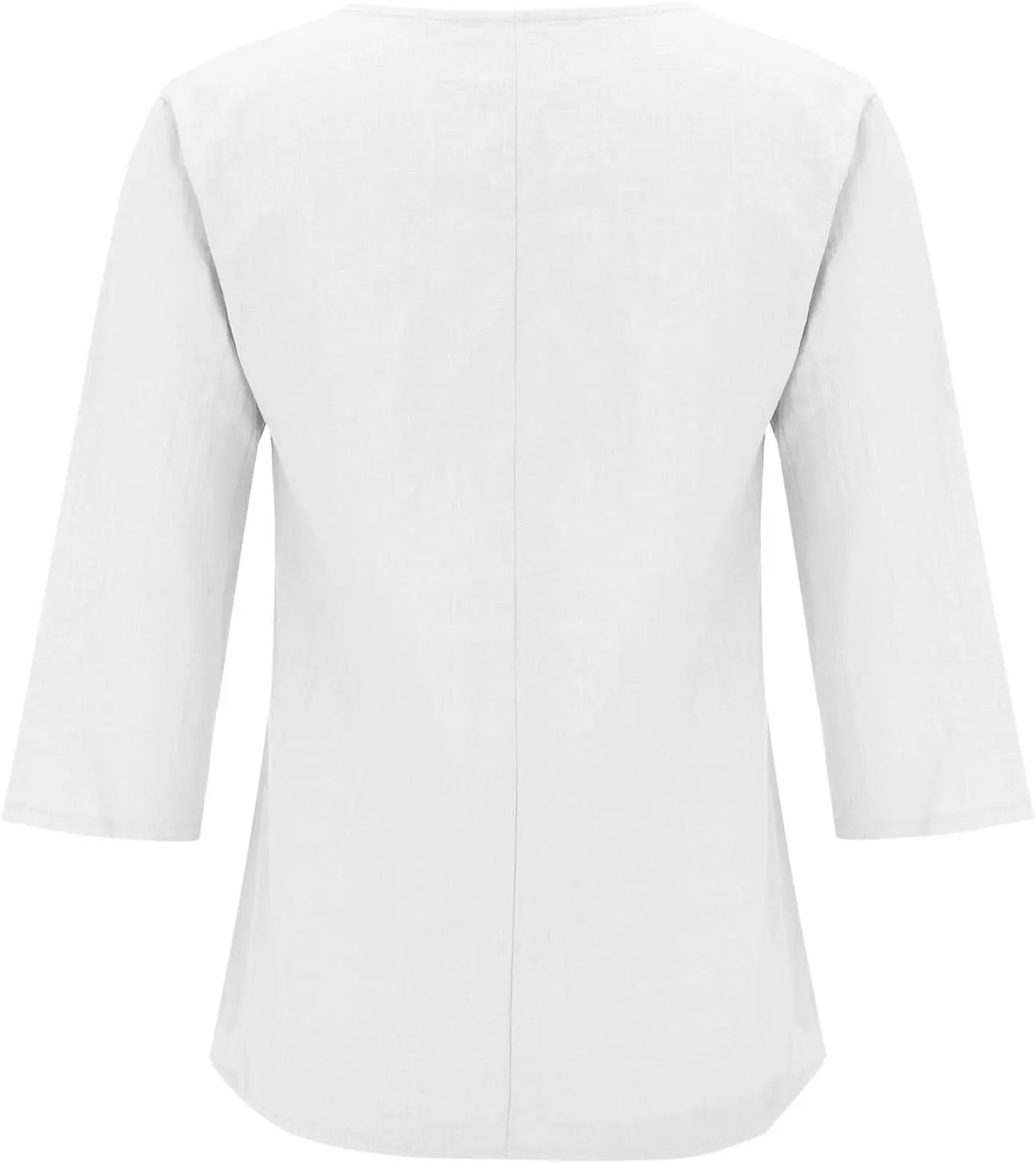 Womens Linen Shirts 3/4 Length Sleeve Linen Button Down V Neck Blouse Spring Summer Boho Shirts Travel Vacation Tops