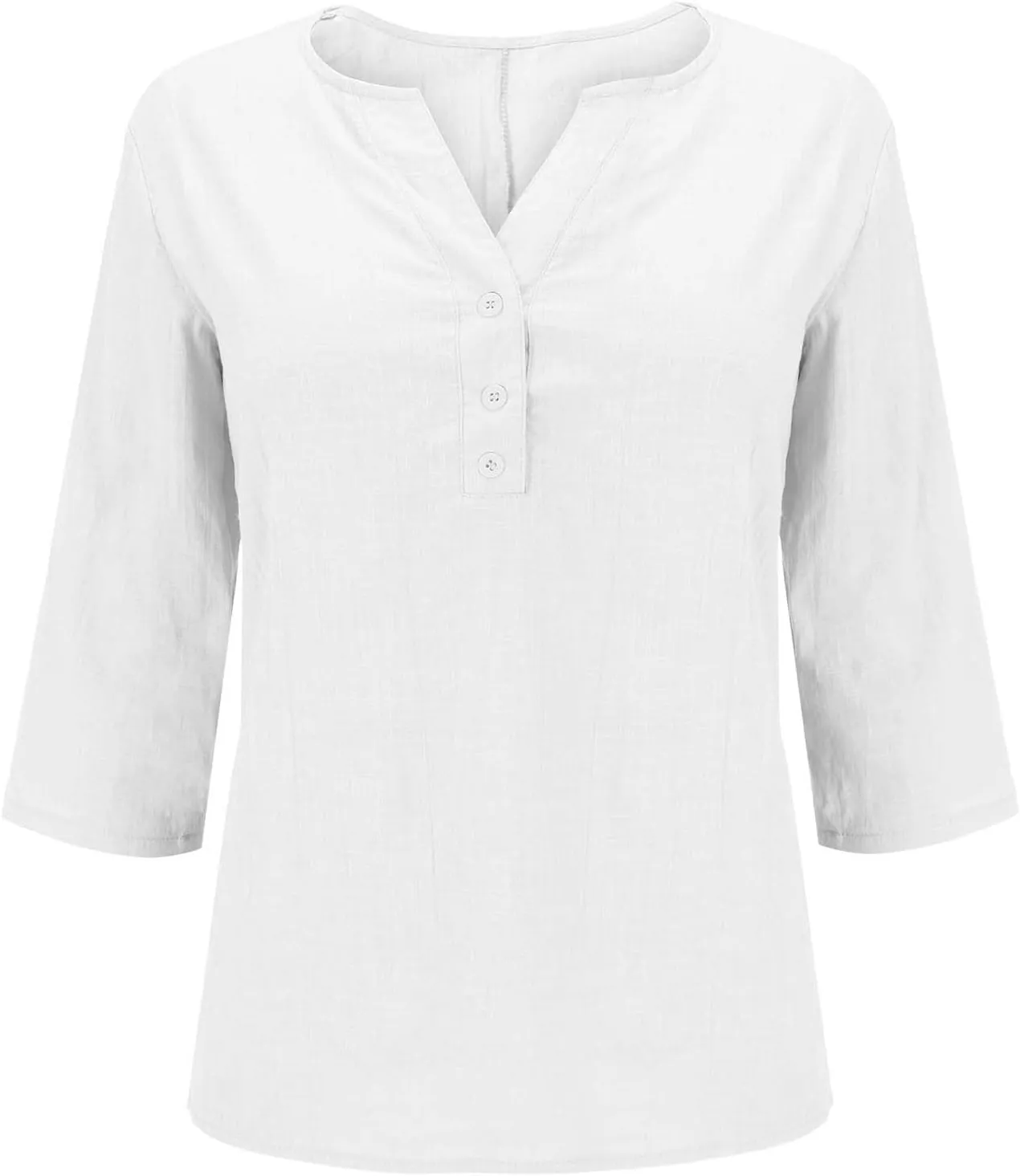 Womens Linen Shirts 3/4 Length Sleeve Linen Button Down V Neck Blouse Spring Summer Boho Shirts Travel Vacation Tops