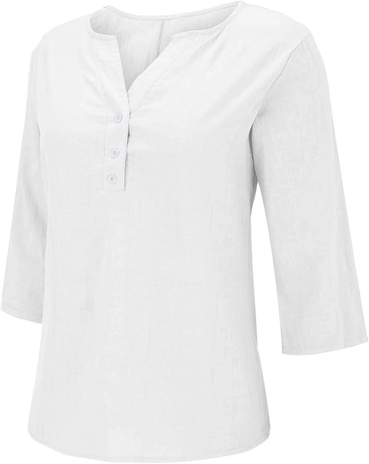 Womens Linen Shirts 3/4 Length Sleeve Linen Button Down V Neck Blouse Spring Summer Boho Shirts Travel Vacation Tops