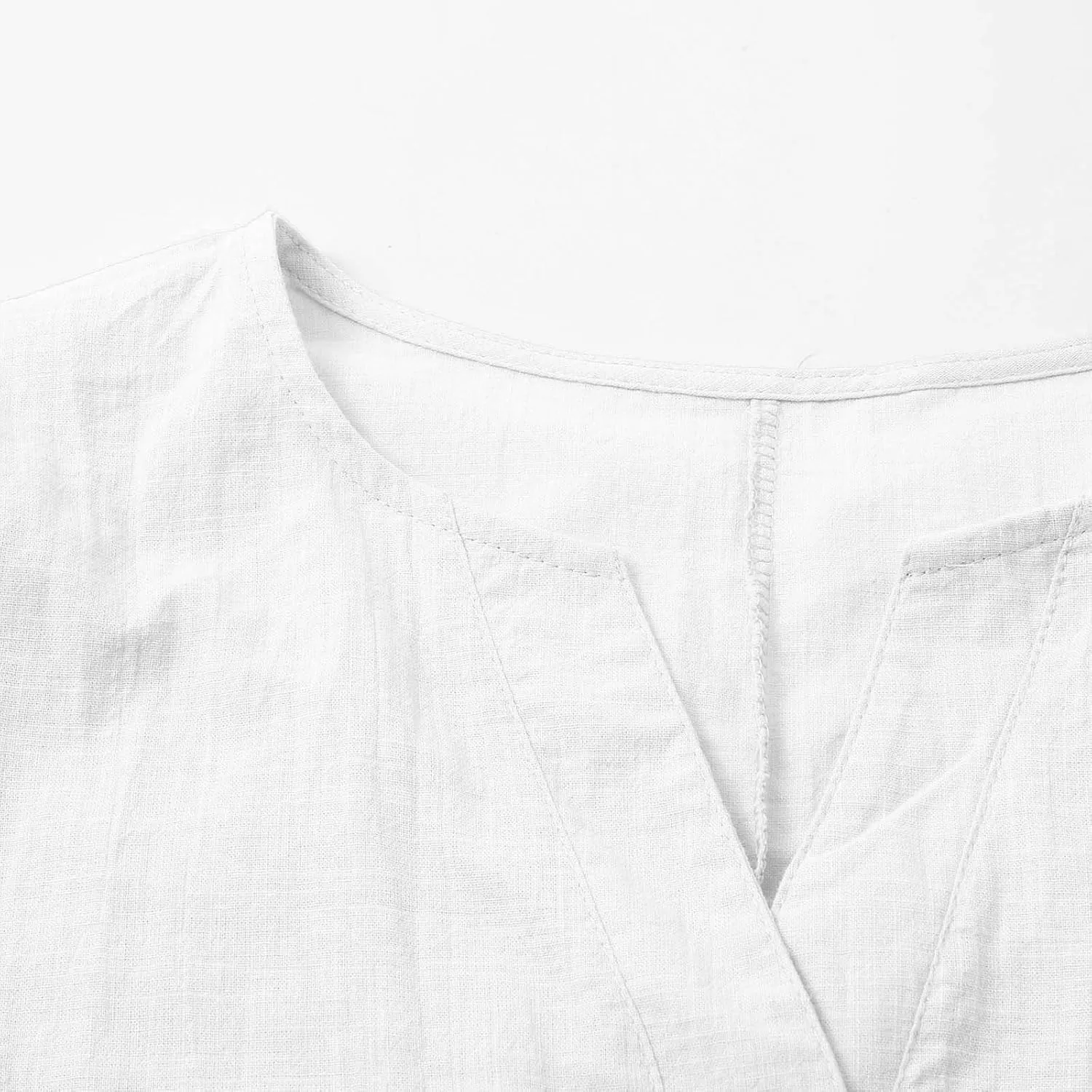 Womens Linen Shirts 3/4 Length Sleeve Linen Button Down V Neck Blouse Spring Summer Boho Shirts Travel Vacation Tops