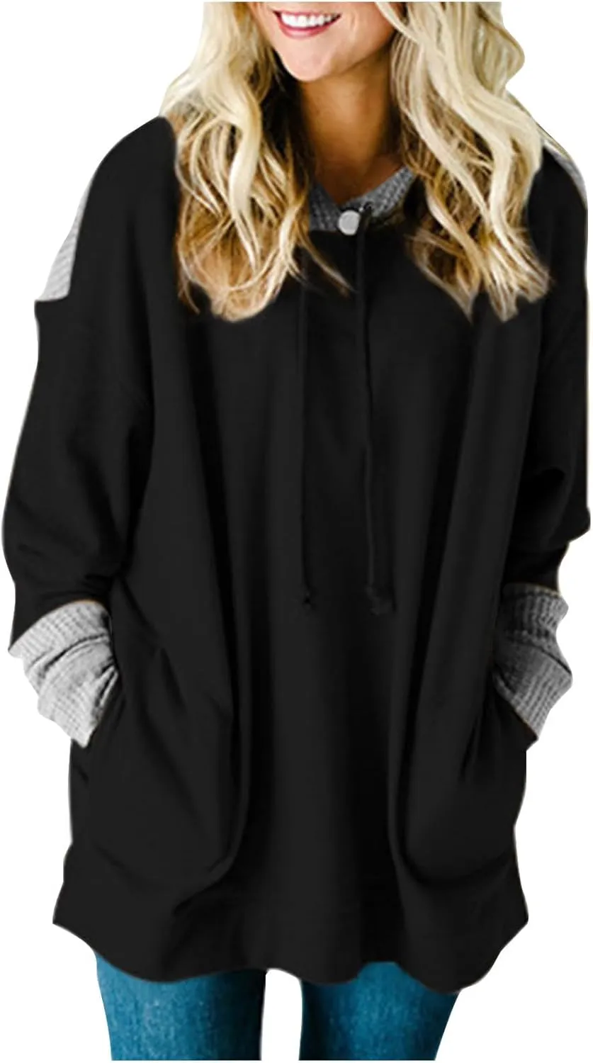 Womens Oversized Hoodies Winter Cute Sweatshirts Pullover Fashion Tops Loose Patchwork Trendy Outfits with Pockets