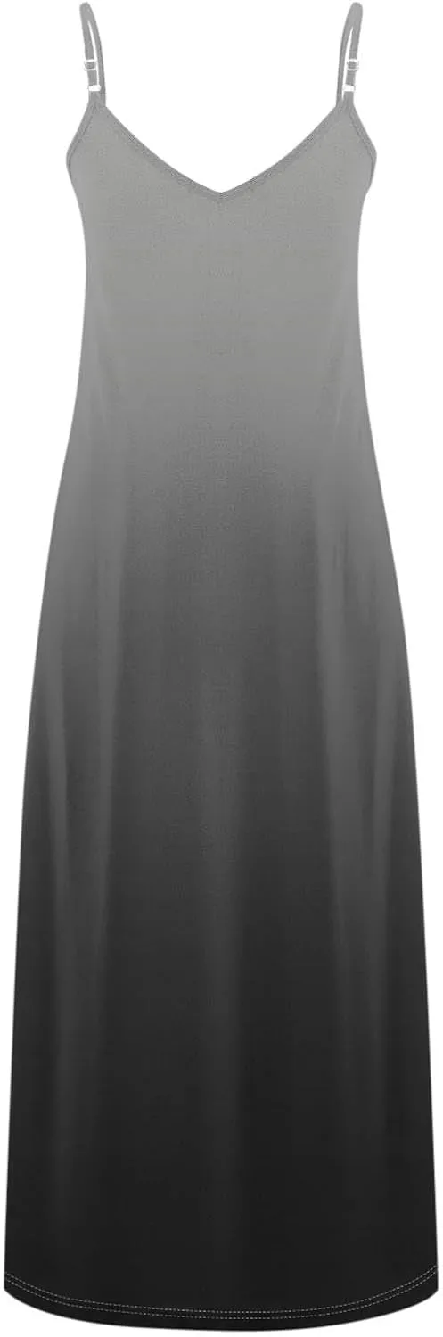 Women's Summer Casual Spaghetti Strap Dress V Neck Boho Loose Maxi Sundresses Gradient Sleeveless Beach Long Dresses
