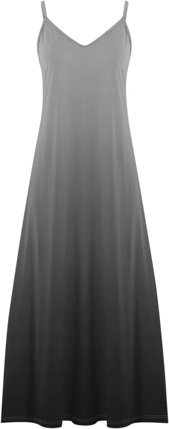 Women's Summer Casual Spaghetti Strap Dress V Neck Boho Loose Maxi Sundresses Gradient Sleeveless Beach Long Dresses