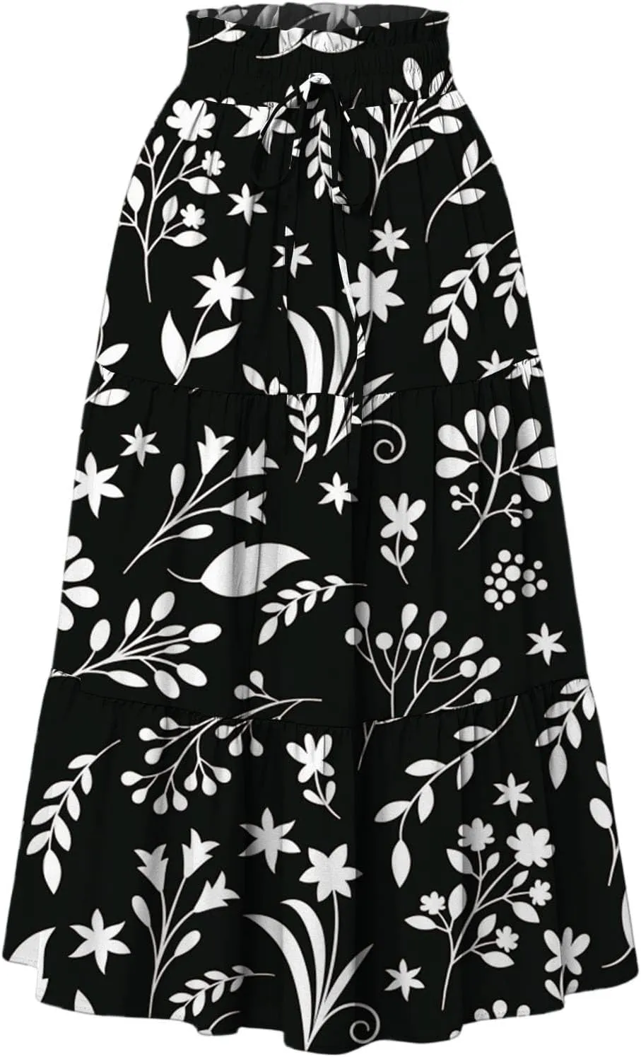 Women's Sundresses Boho Floral Skirt Casual Elastic High Waist Maxi Skirts Flowy A Line Beach Long Skirt, S-2XL