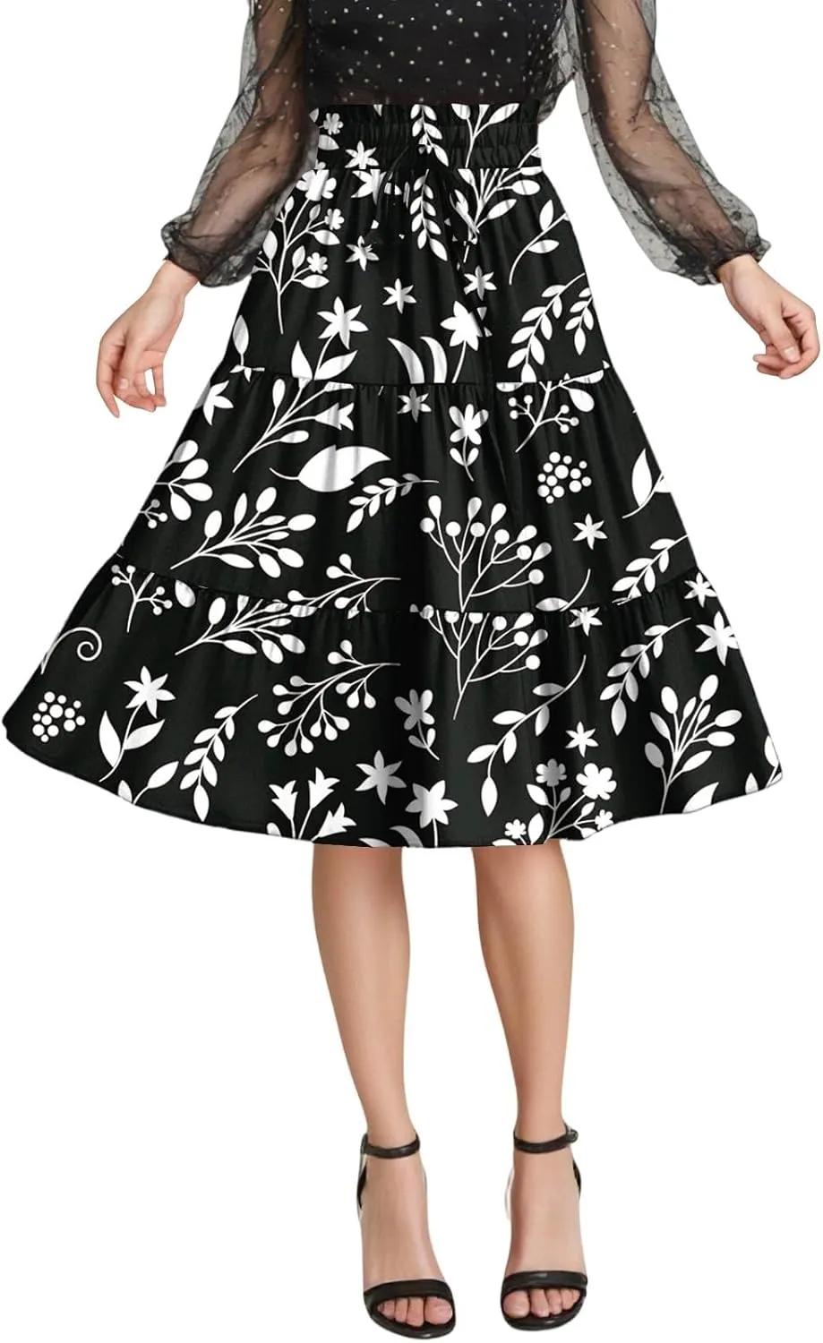 Women's Sundresses Boho Floral Skirt Casual Elastic High Waist Maxi Skirts Flowy A Line Beach Long Skirt, S-2XL