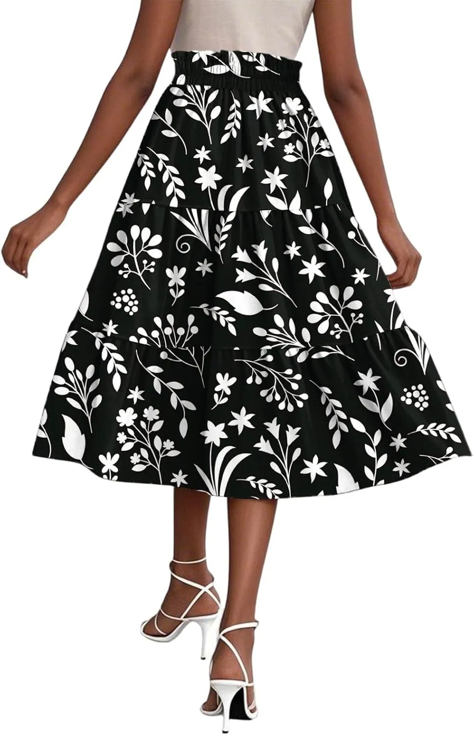 Women's Sundresses Boho Floral Skirt Casual Elastic High Waist Maxi Skirts Flowy A Line Beach Long Skirt, S-2XL