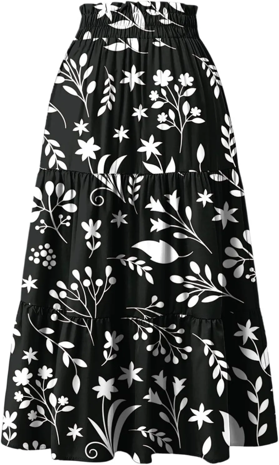 Women's Sundresses Boho Floral Skirt Casual Elastic High Waist Maxi Skirts Flowy A Line Beach Long Skirt, S-2XL