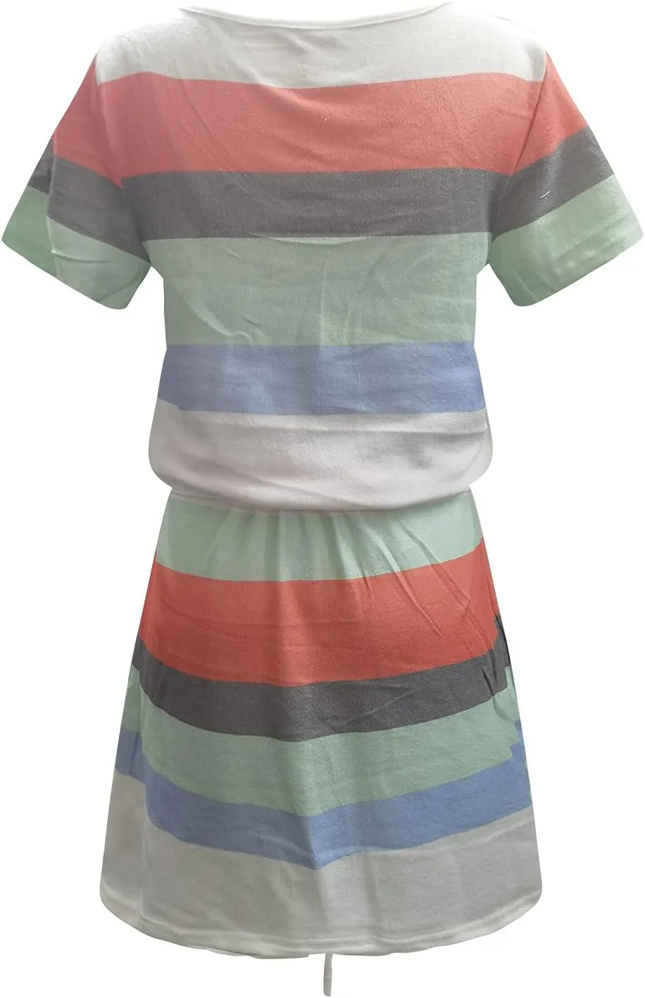 Women's V Neck Summer Dresses Striped Casual Hide Belly Mini Dress Drawstring Waist Short Dresses with Pockets