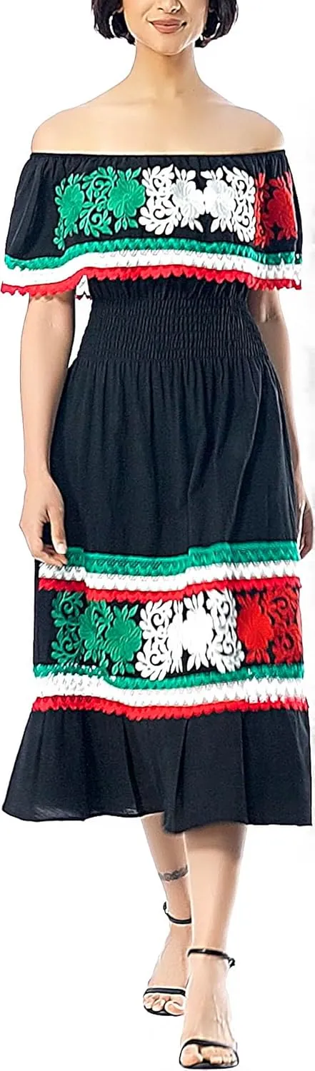YZXDORWJ Women Embroidered Mexican Present Casual Sexy Lace Off-Shoulder Long Dress