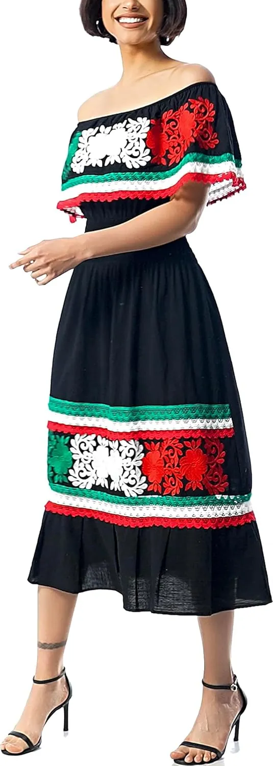 YZXDORWJ Women Embroidered Mexican Present Casual Sexy Lace Off-Shoulder Long Dress