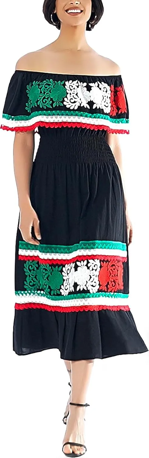 YZXDORWJ Women Embroidered Mexican Present Casual Sexy Lace Off-Shoulder Long Dress
