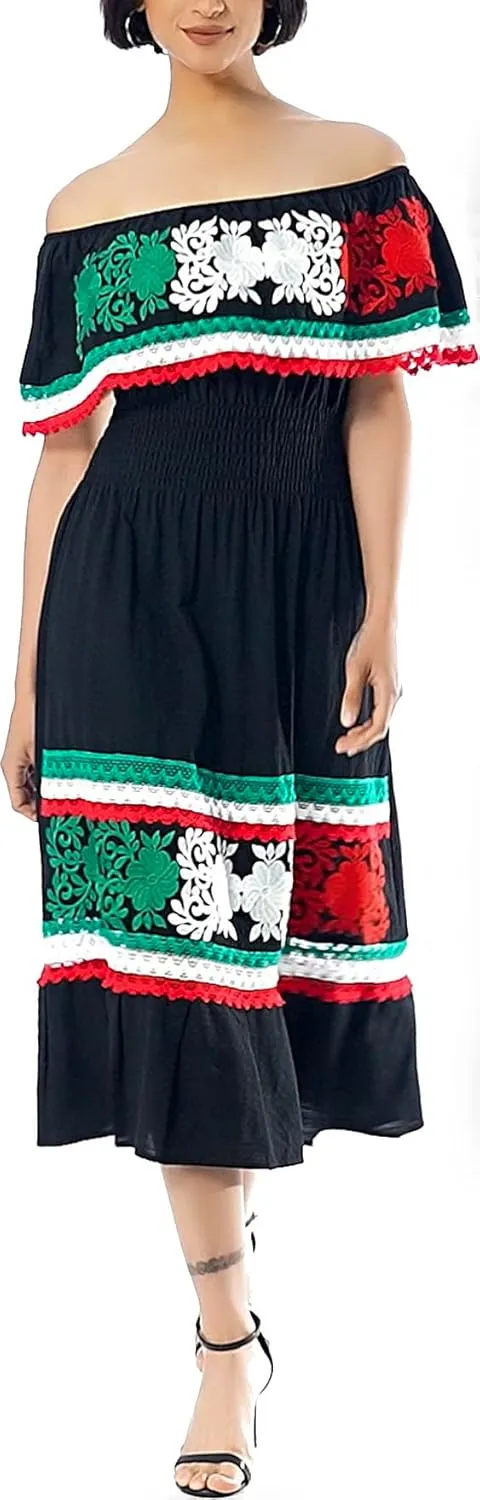 YZXDORWJ Women Embroidered Mexican Present Casual Sexy Lace Off-Shoulder Long Dress