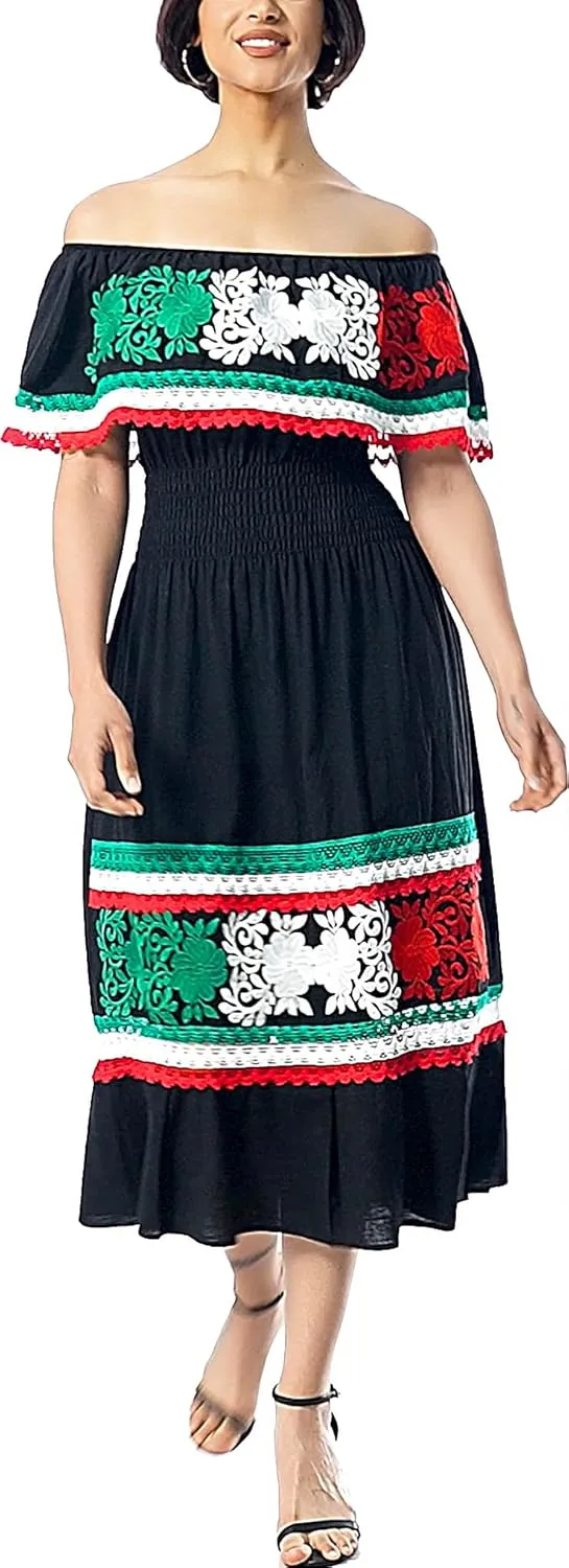 YZXDORWJ Women Embroidered Mexican Present Casual Sexy Lace Off-Shoulder Long Dress