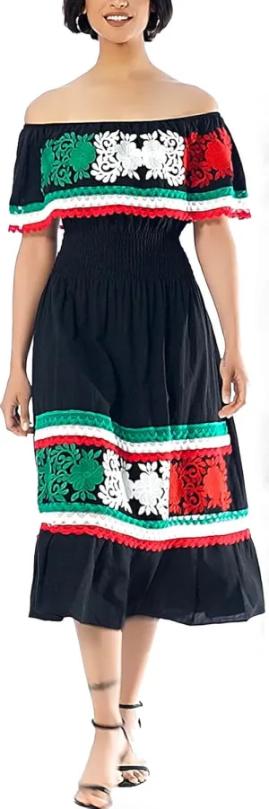 YZXDORWJ Women Embroidered Mexican Present Casual Sexy Lace Off-Shoulder Long Dress