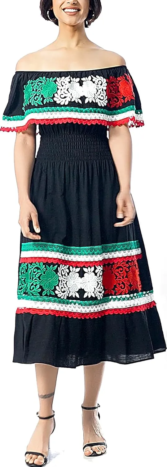 YZXDORWJ Women Embroidered Mexican Present Casual Sexy Lace Off-Shoulder Long Dress