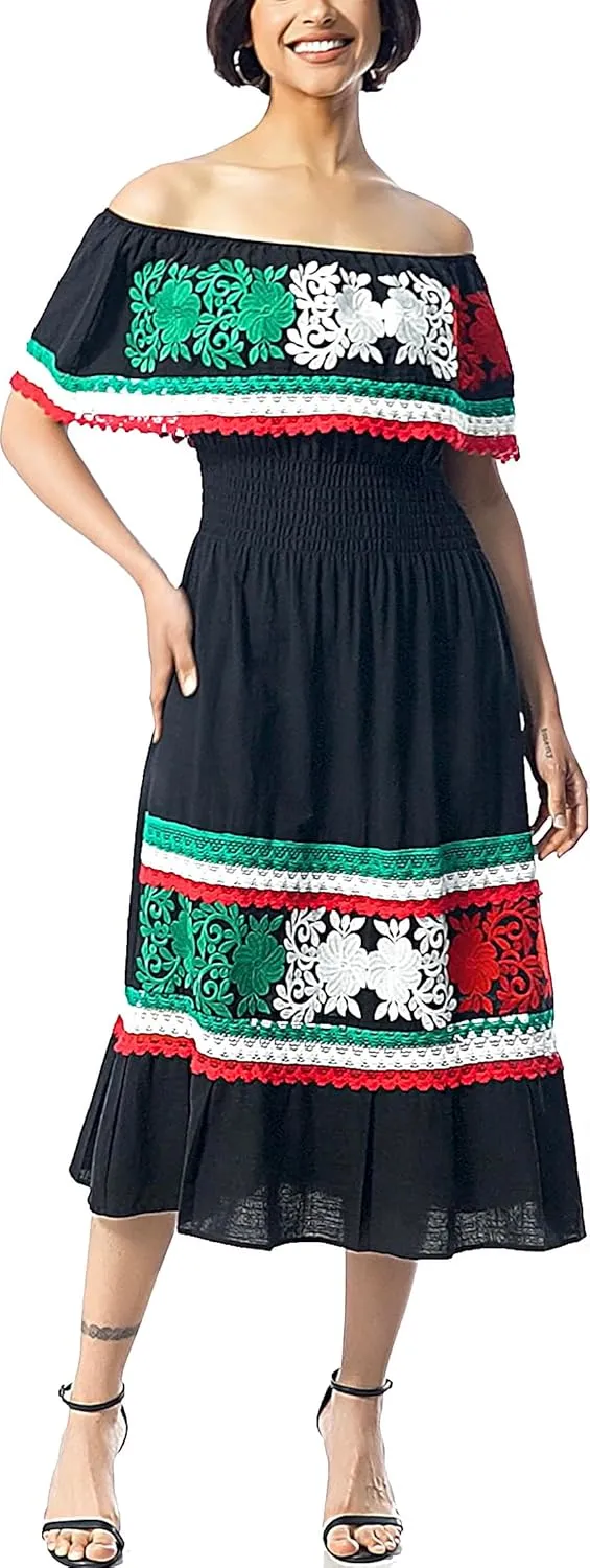 YZXDORWJ Women Embroidered Mexican Present Casual Sexy Lace Off-Shoulder Long Dress