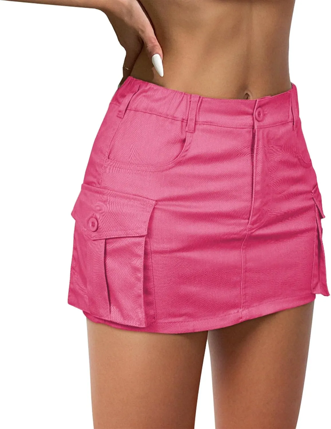 Zando Low Waist Cargo Skirts for Women Y2K Bodycon Mini Skirt Y2K Button Jean Denim Mini Skirt with Pockets