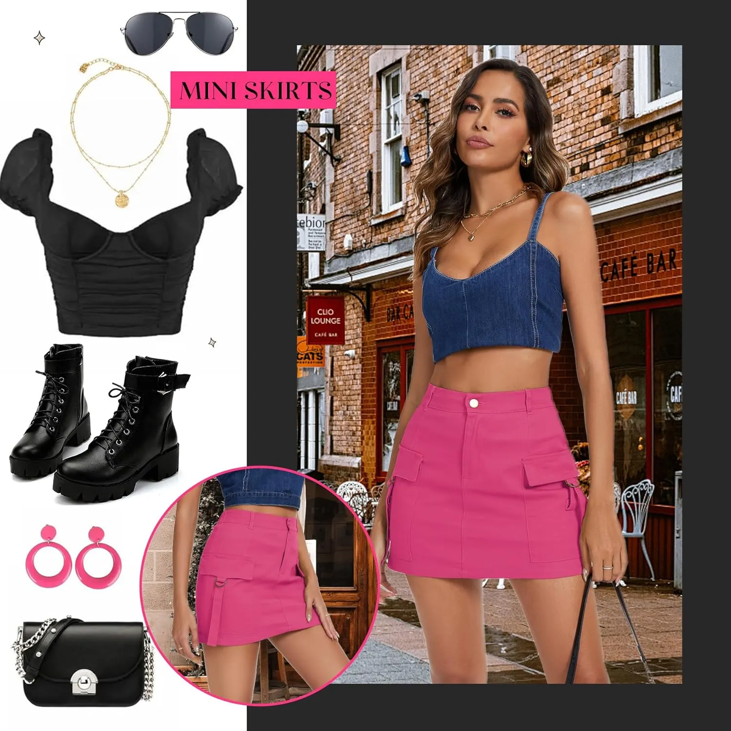 Zando Low Waist Cargo Skirts for Women Y2K Bodycon Mini Skirt Y2K Button Jean Denim Mini Skirt with Pockets